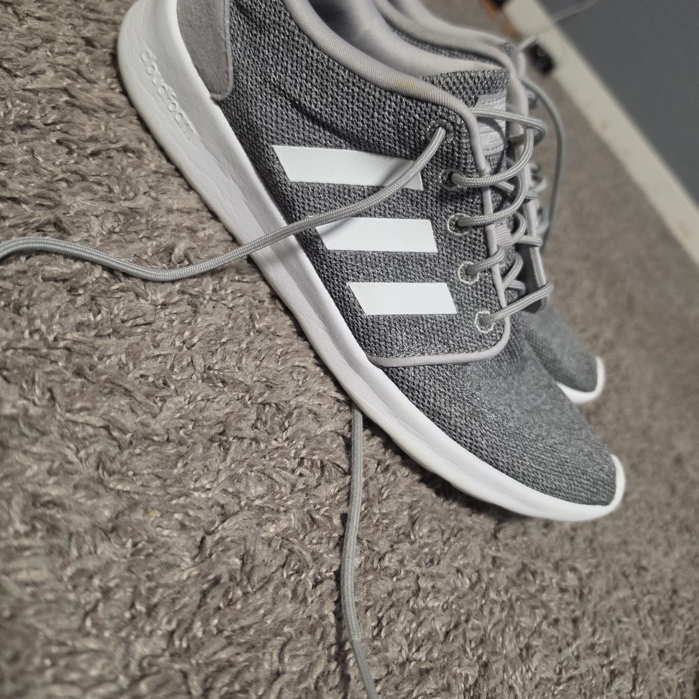 adidas Grey Knit Sneakers with White Three-Stripes